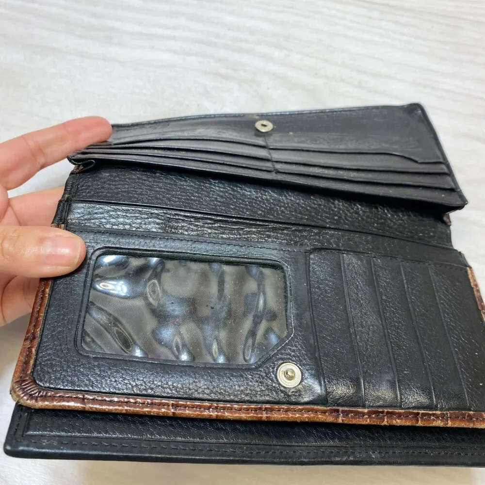 Vintage Brighton Two Toned Brown Black Leather‎ Wallet Billfold Trifold